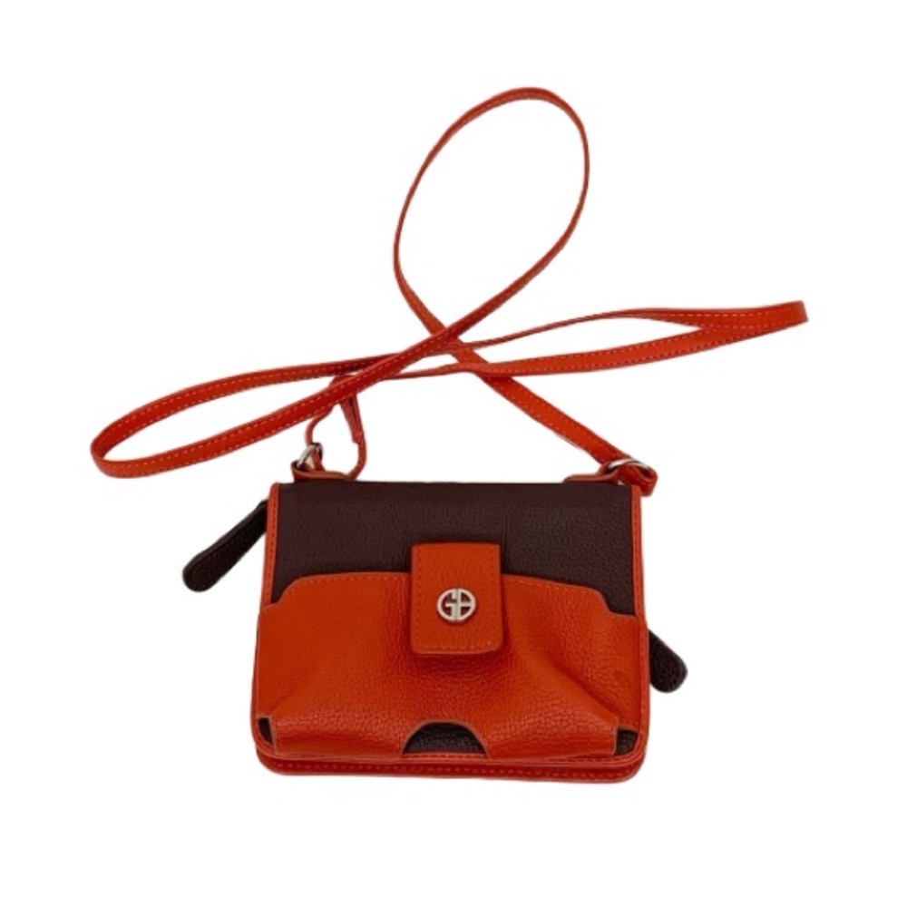 Giani Bernini Orange & Brown Pebbled Leather Mini Crossbody Bag Wallet Purse